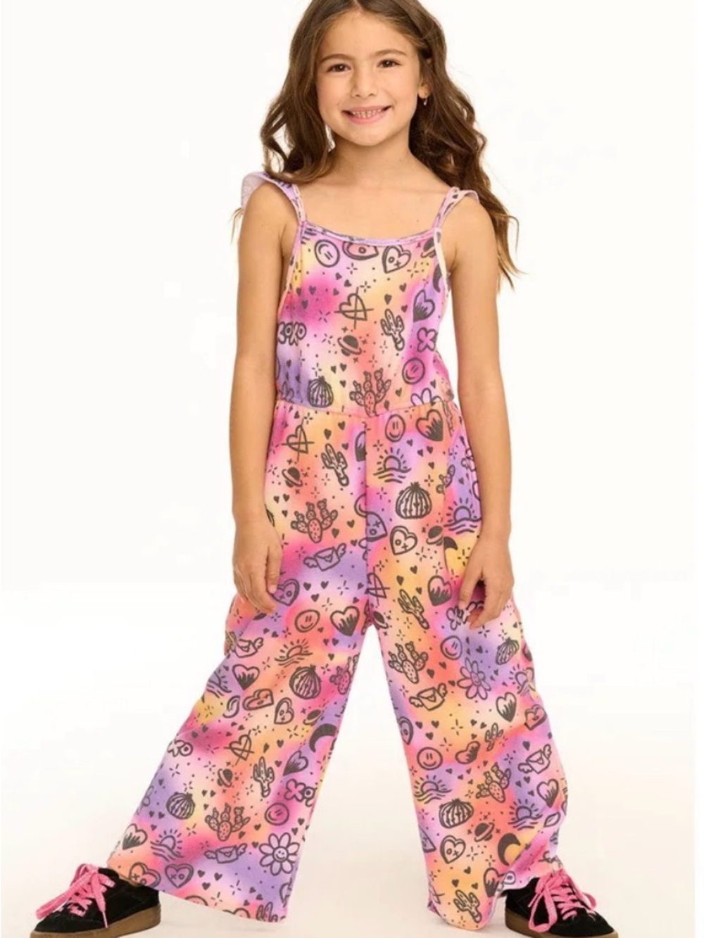 Chaser Girls Cosmic Sunset Doodle Jumpsuit Boho Retro Flare One Piece Size 2